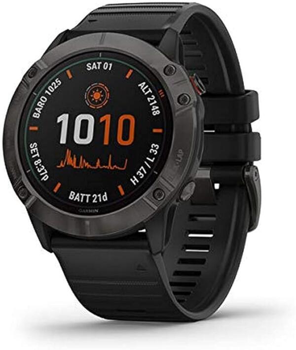 Garmin GM-010-02157-55 Fenix 6X Pro Solar DLC Watch with Band, Titanium Carbon Gray/Black